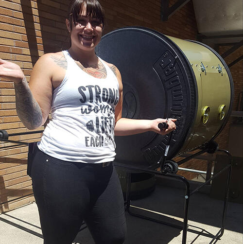 Stephanie Cleese with composter